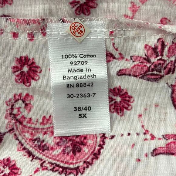 Woman Within Plus Size 5X 38 40 Paisley Floral Print Blouse Top White Pink - Picture 4 of 6